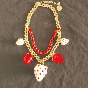 Betsey Johnson Strawberry  Rhinestone 3D Necklace